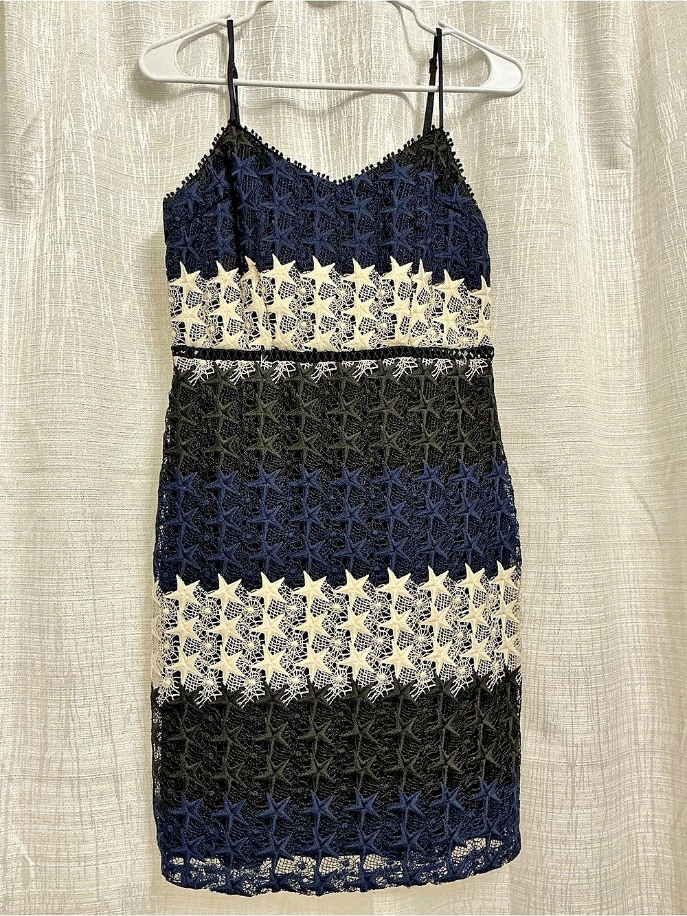 bebe Lace Mini Dress in Black & Blue Like New